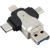 Lector de tarjetas TF 4 en 1 de 8 pines + USB-C/Tipo-C + Micro USB + USB 3.0 macho, 4 en 1